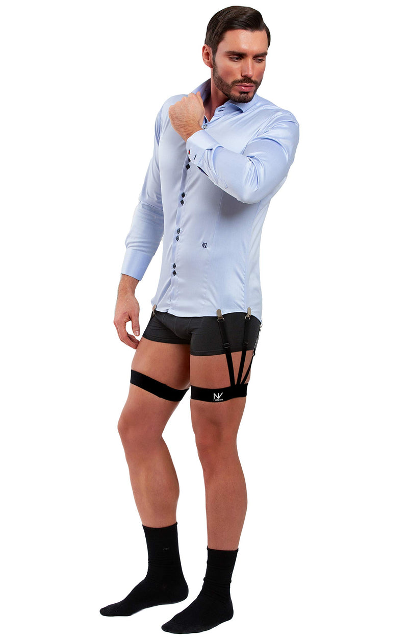 [Australia] - Improved NV HOLDERS 2.0, with improved clasps; premium shirt stays, shirt holders, shirt garters, shirt tuckers for men Black Small (19-21 inches on thigh’s thickest part) 