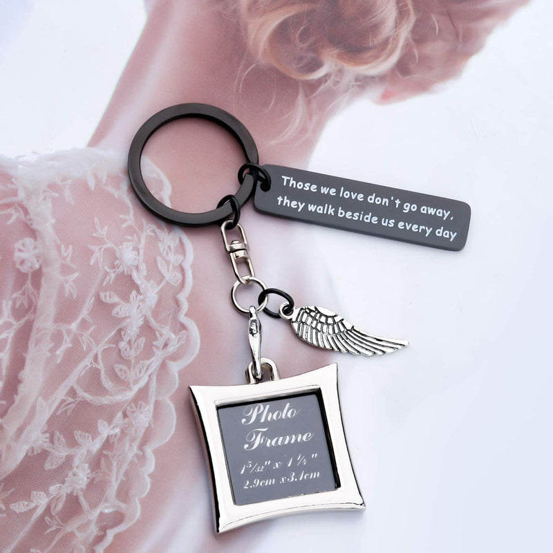 [Australia] - AKTAP Photo Frame Keychain Memorial Gifts Those We Love Don't Go Away They Walk Beside Us Every Day Picture Frame Keyring Holder in Memory of Loved One blace Photo keychain 