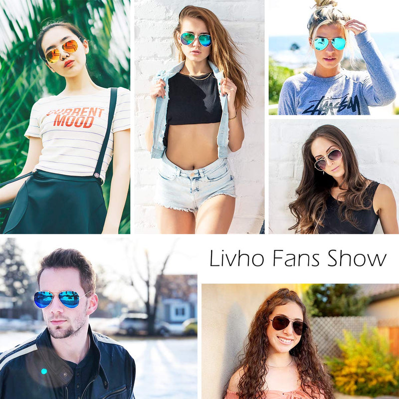 [Australia] - Livhò Sunglasses for Men Women Aviator Polarized Metal Mirror UV 400 Lens Protection Black Grey+blue Green 