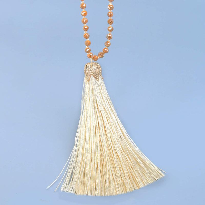 [Australia] - C·QUAN CHI Handmade Crystal Beaded Necklace Women Girls Tassel Pendant Necklace Statement Strand Necklace Gifts Jewelry for Women Gifts for Girls 02-Beige 