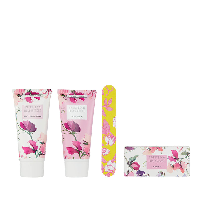 [Australia] - Heathcote & Ivory Sweet Pea & Honeysuckle Manicure Gift Set, 50Ml Hand & Nail Cream, 50Ml Hand Scrub, 50G Hand Soak & Nail File 