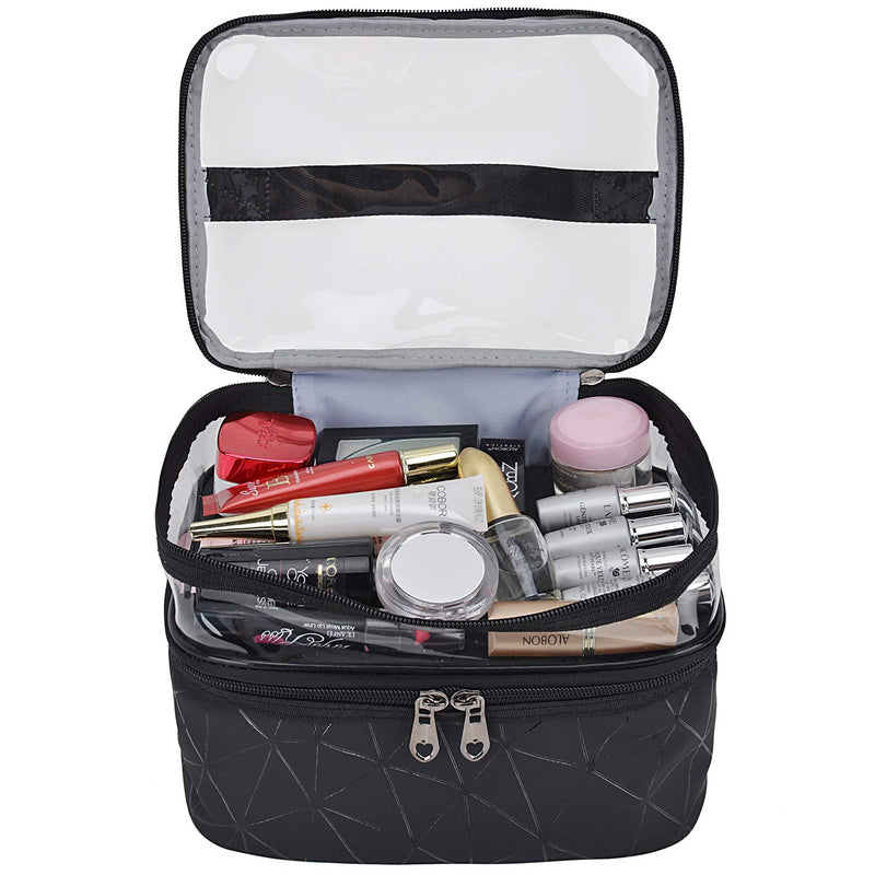 [Australia] - MKPCW Makeup Bags Double layer Travel Cosmetic Cases Make up Organizer Toiletry Bags (Black) Black 