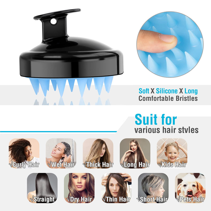 [Australia] - Shampoo Brush, Silicone Scalp Massager Hair Brush Head Massager Hair Growth Scrubber for Straight Curly Long Short Thick Thin Wet Dry Hair for Men Women Kids Pets, Black&Blue Black-blue 