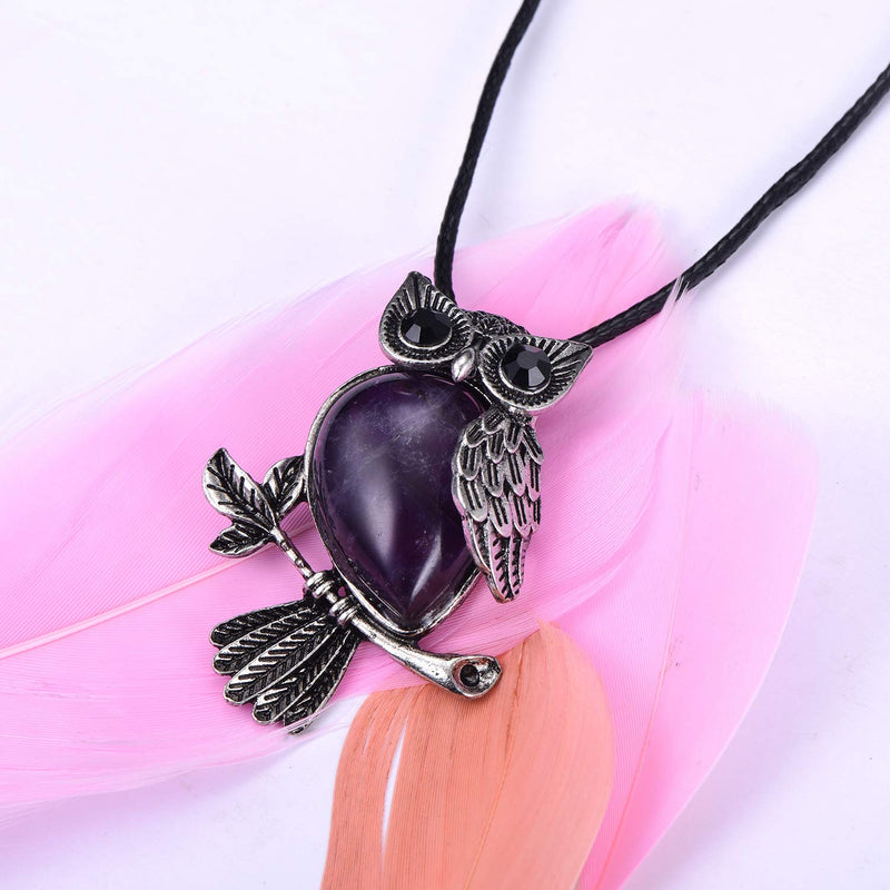 [Australia] - Starain Owl Necklaces for Women Girls Healing Crystal Stone Owl Pendant Necklace Owl Jewelry Gifts purple 