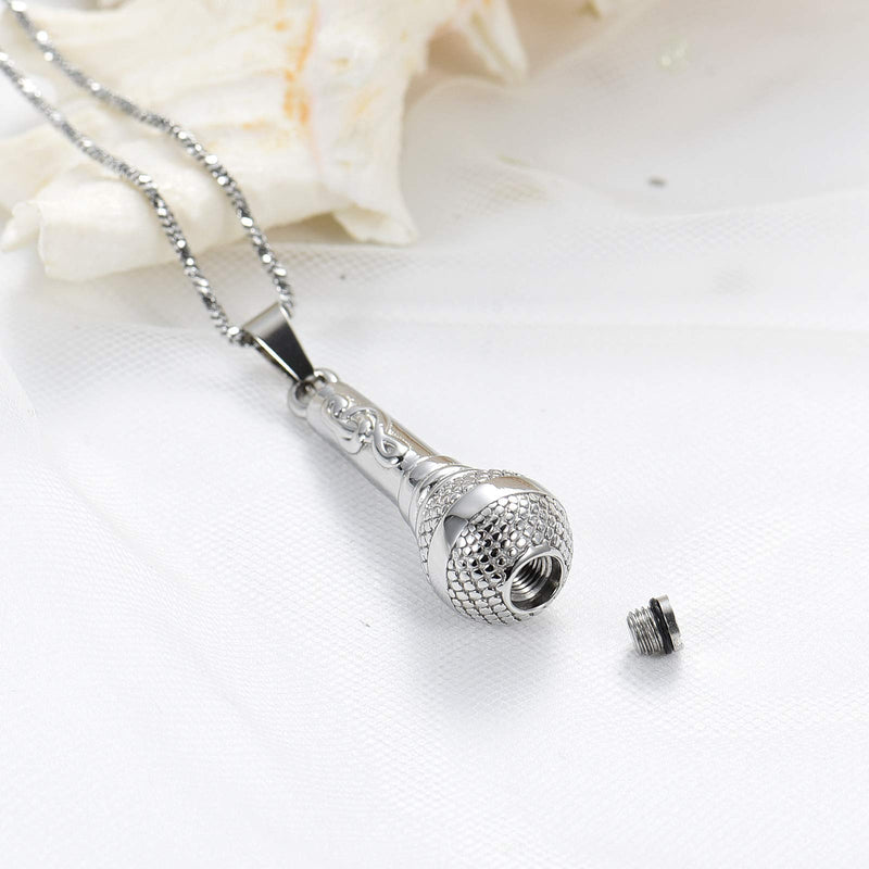 [Australia] - Yinplsmemory Cremation Jewelry Music Note Microphone Urn Necklace for Ashes for Women Men Memorial Ashes Keepsake Urn Necklace Silver 