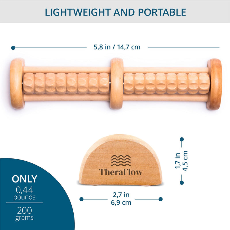 [Australia] - TheraFlow Foot Massage Roller - Plantar Fasciitis & Stress Relief, Reflexology Massager for Diabetic Neuropathy - Relieves Pain Through Acupressure, Relaxation Gift for Women - Dual, Wooden Small - S 