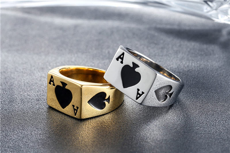 [Australia] - JAJAFOOK Mens Womens Stainless Steel Ring Poker Spade Ace Silver Black Sizes 6-14 