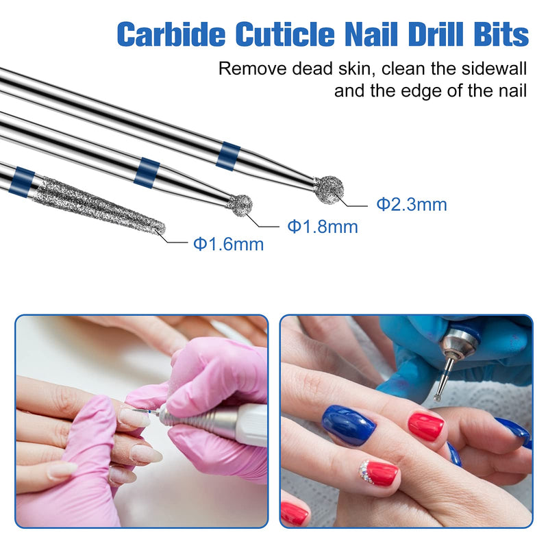 [Australia] - Nail Drill Bits, ZoCCee 5 in 1 Carbide Nail Bit Tapered Barrel Rotary Bit for Both Left and Right Handed 3/32" Professional Carbide Tungsten bits for Acrylic Nail Gel  (M-Medium Feine, Blue Base) M-Medium Feine 