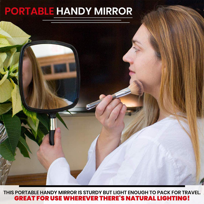 [Australia] - Mirrorvana Large Hand Mirror with Comfy Handle - Black Portable Handheld Mirror - 9" x 13" 1-Pack 