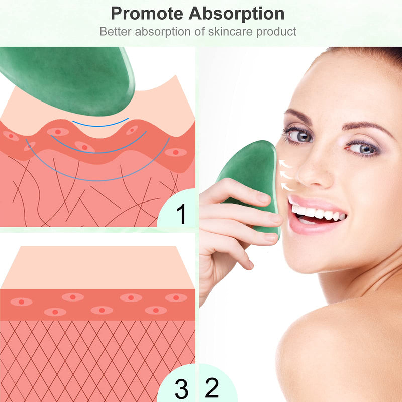 [Australia] - Gua Sha Face Tools - EMOCCI Natural Jade Stone Skin Massager Facial Guasha Board for SPA Acupuncture Therapy Trigger Point Treatment Beauty Scraping Tool for Relieve Muscle Tensions Reduce Puffiness gua sha-green 