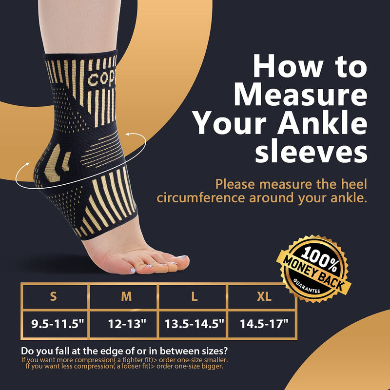 [Australia] - Copper Ankle Brace Support for Men & Women (Pair), Best Ankle Compression Sleeve Socks for Plantar Fasciitis, Sprained Ankle, Achilles Tendon, Pain Relief, Recovery, Sports Medium (Pack of 2) 