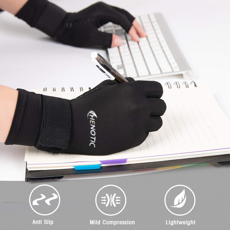 [Australia] - HENOTIC 2 Pairs Copper Compression Gloves for Women Men, Wrist Reinforcement Fingerless Arthritis Compression Gloves for Relieving Carpal Tunnel Aches, Rheumatoid Pains, Joint Swell Two Pairs Small/Medium: 2 3/4"-3 1/2" 