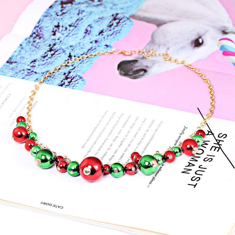 [Australia] - XOCARTIGE Red Green Bead Necklace for Women Girls (C Gold) 