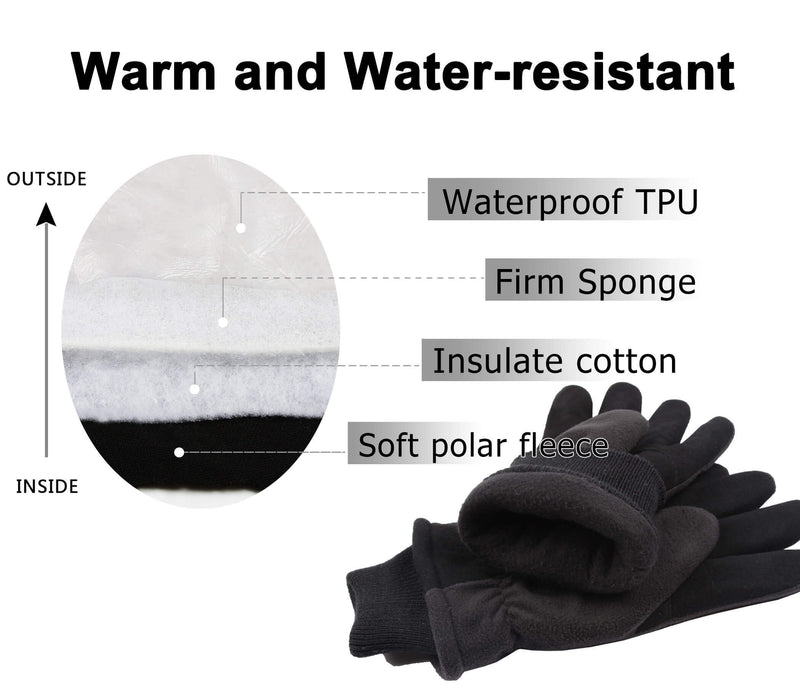 [Australia] - OZERO Winter Gloves Deerskin Suede Leather Palm with Big Patch - Water-Resistant Windproof Insulated Work Glove for Driving Cycling Hiking Snow Skiing - Thermal Gifts for Men and Women Black/Gray/Tan Denim-black Small 