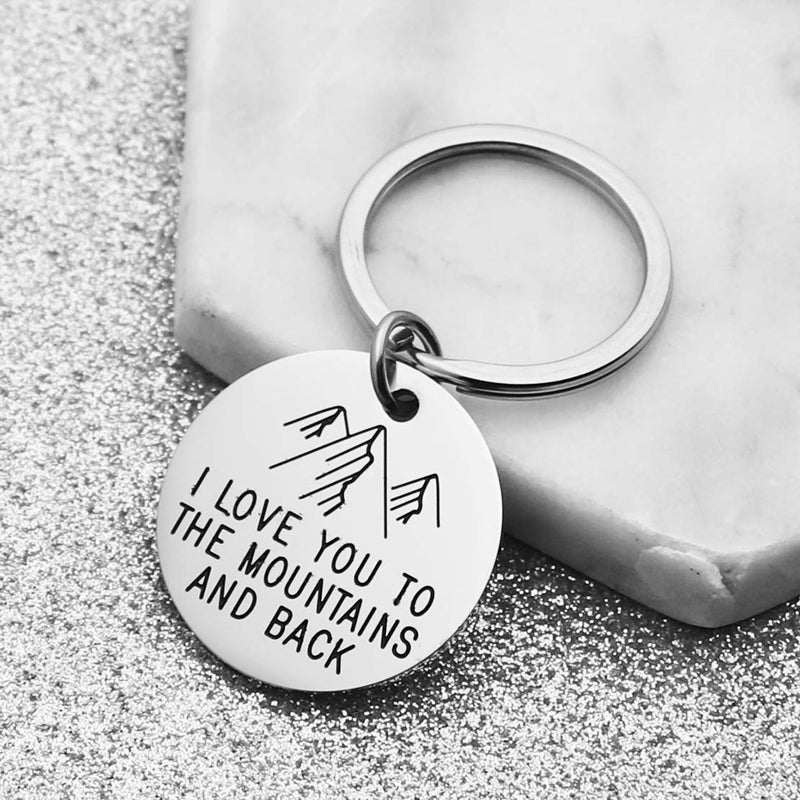 [Australia] - JINGMARUO Campfire Keychain I Love You to The Mountains and Back Adventure Keyring Funny Birthday Gift for Boyfriend Girlfriend Disc Keychain 