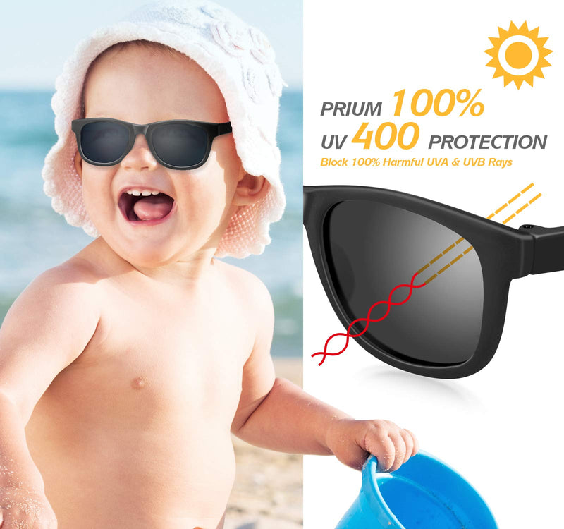 [Australia] - Nacuwa Baby Sunglasses - 100% UV Proof Sunglasses for Baby, Toddler, Kids - Ages 0-2 Years - Case and Pouch included Black 