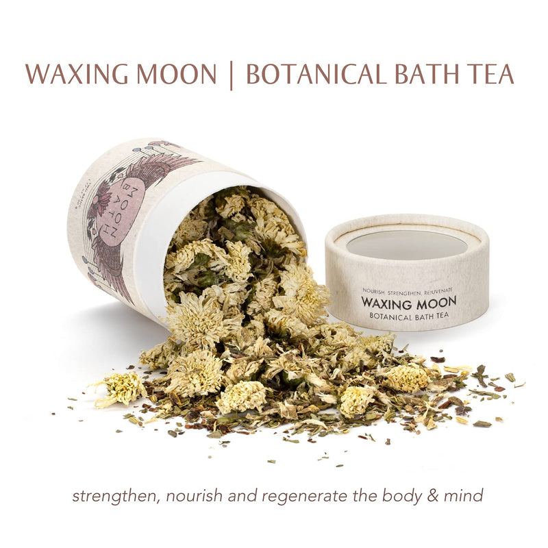 [Australia] - Waxing Moon Botanical Bath Tea | Herbal Ayurvedic Bath Soak for Strength & Vitality w/ Cacao, Cardamom & Chrysanthemum. Organic & Natural Body Care. Build Kapha Dosha. Loose Leaf Flowers. 2 Baths 