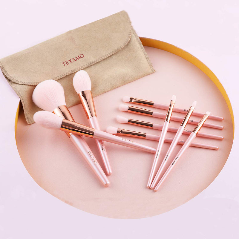 [Australia] - TEXAMO Makeup Brush Set for Powder, Blush, Contour, Concealer, Eyeshadow, Eyebrow, Blending, Premium Synthetic Pink Makeup Brushes of 10, Rose Gold 