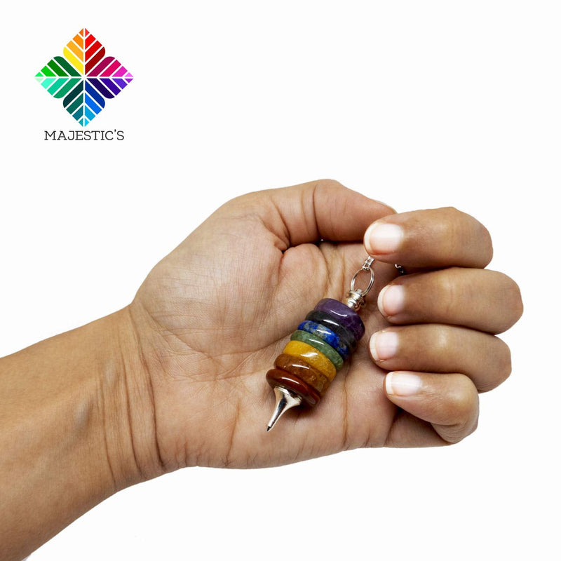 [Australia] - 7 Chakra Dowsing Pendulum - Divinatory Radiesthesia Pendant in Natural Stones: Quartz Amethyst Aventurine Jasper - The Most Complete Seven Chakra Pendulum 