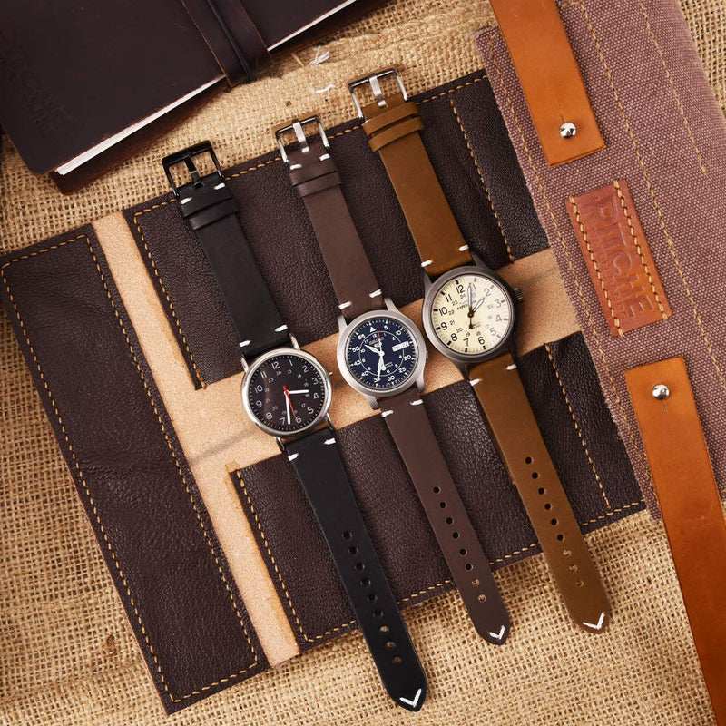 [Australia] - Ritche Quick Release Leather Watch Band Top Grain Leather Watch Strap 18mm 19mm 20mm 21mm 22mm 23mm or 24mm for Men and Women Black 