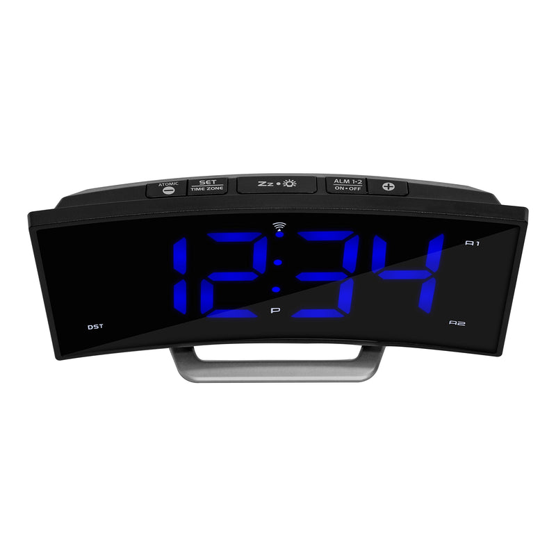 [Australia] - La Crosse Technology 617-249 1.8" Curved Blue Digital Atomic Dual Alarm Clock, 6.60" L x 1.55" W x 3.45" H, Black 