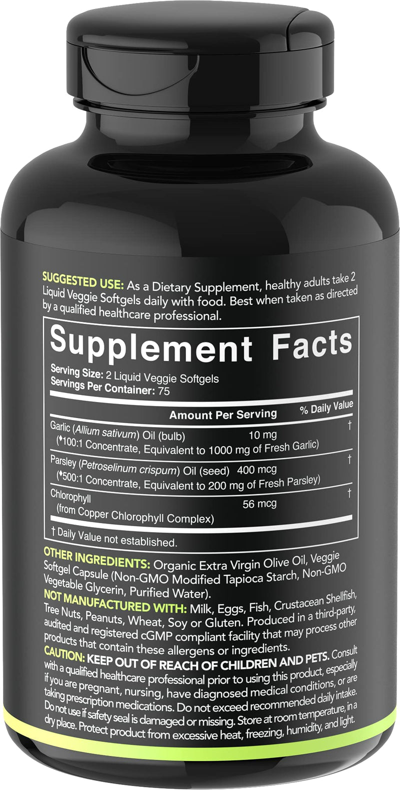[Australia] - Odorless Garlic Oil Pills (1000mg) with Parsley & Chlorophyll | Non-GMO Verified, Vegan Certified & Gluten Free (150 PlantGels) 