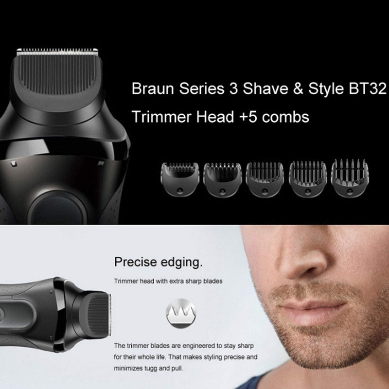 [Australia] - Electric Shaver Beard Trimmer Head Compatible + 5pcs Guide Comb Trimming Set with Braun Series 3, BT32 Razor Head Replacement Razor Blade 