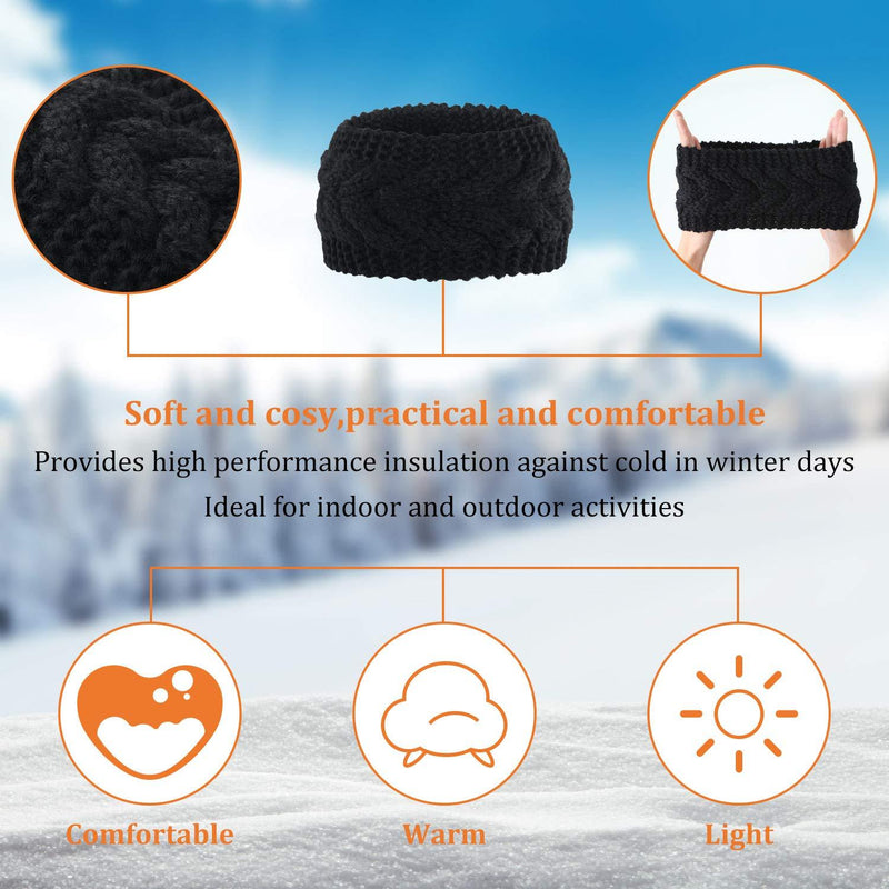 [Australia] - Winter Headband Wool Cable Knit Headband Hair Wrap Ear Warmer for Women (Black) Black 