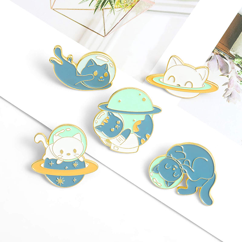 [Australia] - Space Cat Enamel Pins Set,Cute Animal Astronaut Lapel Pins for Women Girl Cartoon Planet Brooch Pin for Jackets Backpack Accessory 