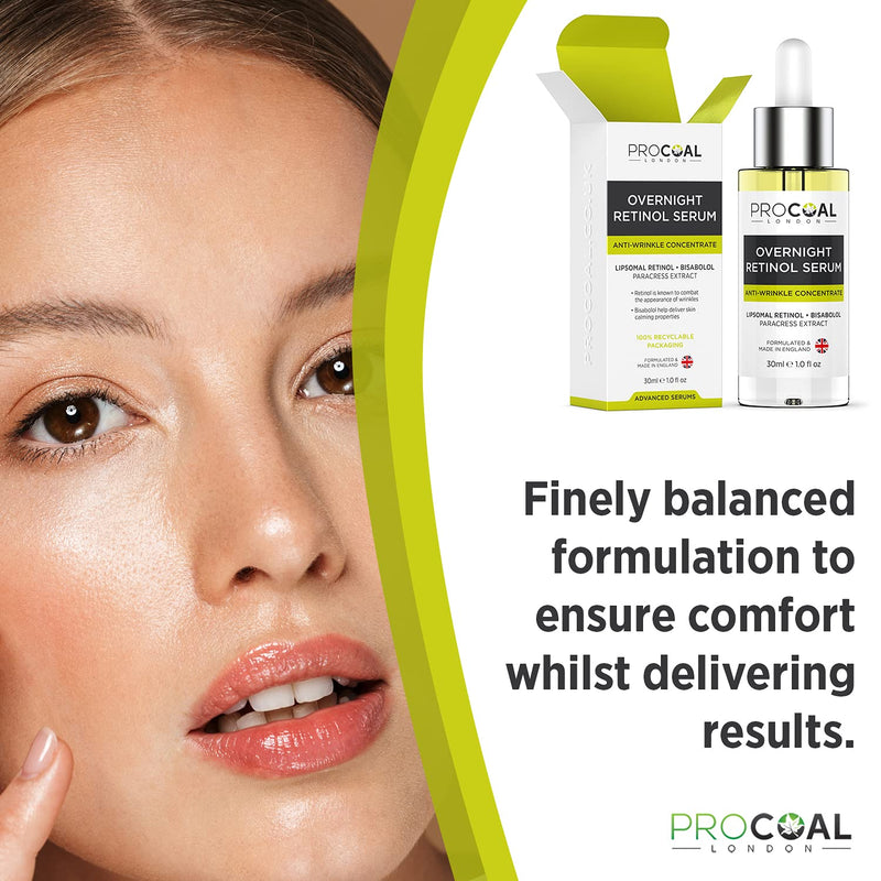 [Australia] - Overnight Retinol Serum High Strength for Face 30ml by Procoal - 3% Retinol Complex Night Concentrate with Bisabolol & Paracress Extract, Vegan, Cruelty-Free, Made in UK 