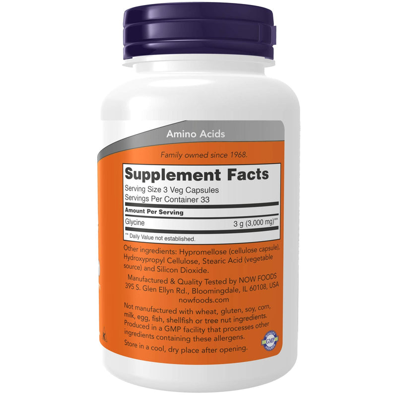 [Australia] - NOW Supplements, Glycine 1,000 mg Free-Form, Neurotransmitter Support*, 100 Veg Capsules 100 Count (Pack of 1) 