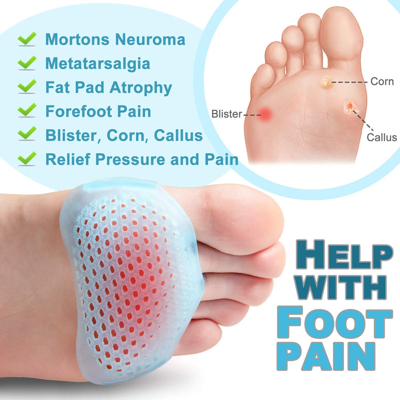 [Australia] - Bukihome Metatarsal Pads for Women and Men, Bukihome 8 PCS Ball of Foot Cushions, Gel Foot Pads, Mortons Neuroma Pads for Metatarsal Pain Relief (Blue) Blue 