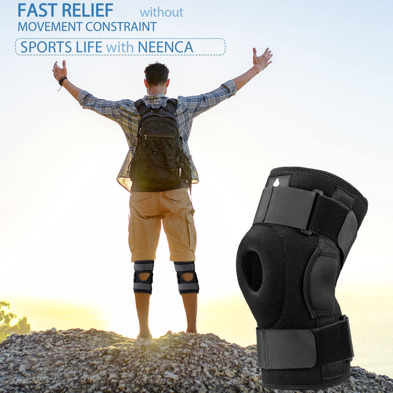 [Australia] - NEENCA Hinged Knee Brace, Adjustable Compression Knee Support Brace for Men & Women, Open Patella Knee Wrap for Knee Pain, Swollen,Meniscus Tear,ACL,PCL,MCL,Joint Pain Relief, Injury Recovery. Large 