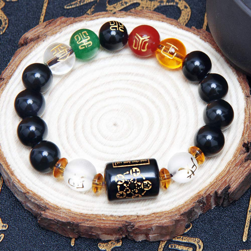 [Australia] - SMART DK Feng Shui Obsidian Five-Element Wealth Porsperity Bracelet, Attract Wealth and Good Luck, Deluxe Gift Box Included 10mm black 