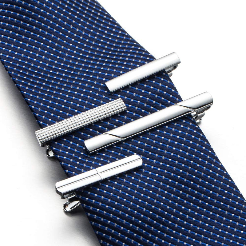 [Australia] - URKEY Tie Bars for Men Skinny Regular Necktie, Length 1.5 Inch-2.3 Inch, Tie Clips Set in Gift Box polished silver 