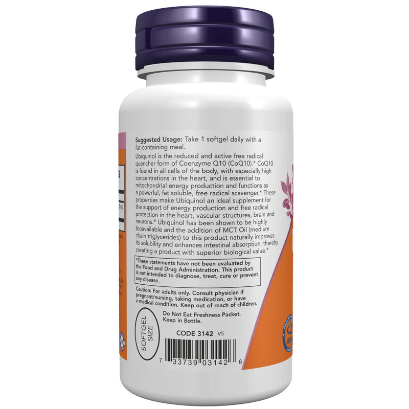 [Australia] - NOW Supplements, Ubiquinol 100 mg, High Bioavailability (the Active Form of CoQ10), 60 Softgels 60 Count (Pack of 1) 