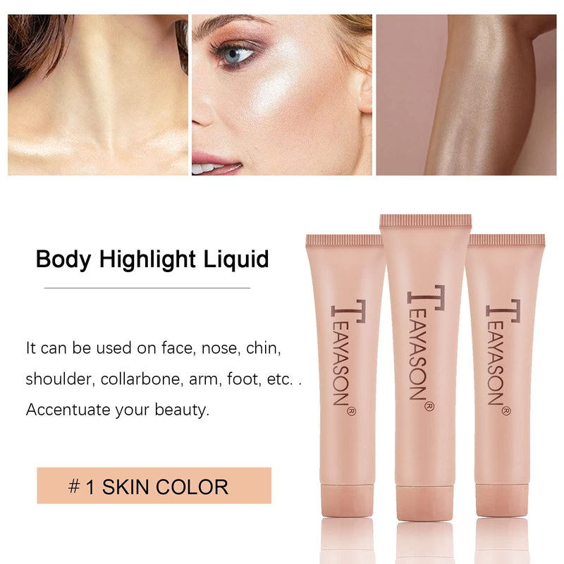 [Australia] - Ownest 3 Pcs Body Glitter Liquid Highlighter, Shimmer Glitter Luminous Cream Lotion for Face Body, Metallic Longlasting Waterproof High Gloss Skin Tone-Skin Color A-Skin Color 