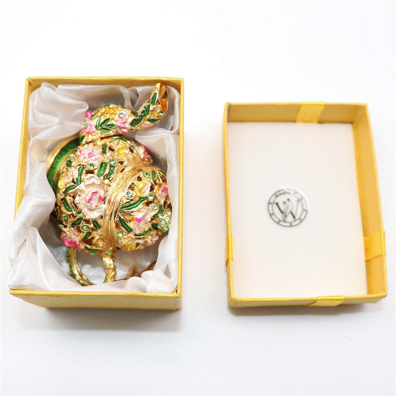 [Australia] - Waltz&F Flower teapot Trinket Box Hinged Hand-painted Figurine Collectible Ring Holder 