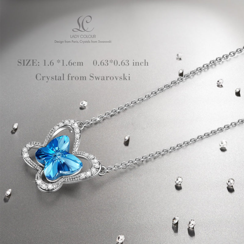 [Australia] - LADY COLOUR Blue Butterfly Stylish Swarovski Crystal Necklace/Bracelet for Women, Hypoallergenic Jewelry Gift Box Packing, Nickel Free Passed SGS Test, Christmas Birthday Gifts for Her Necklace for girls 