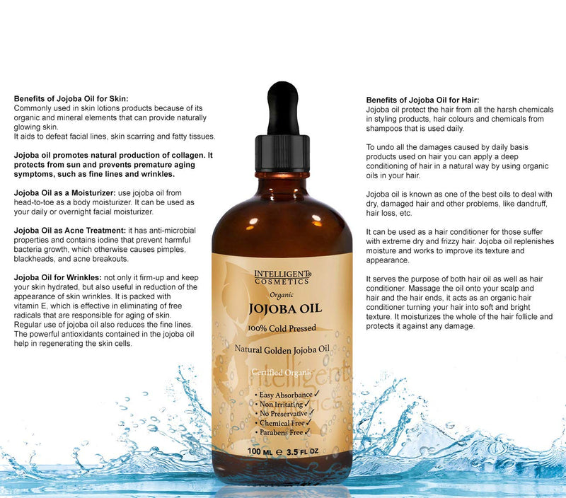 [Australia] - Jojoba Oil Certified Organic - 100% Cold Pressed - Vegan, Extra Virgin, Pure, Unrefined - for Face Skin Body Hair, Known Oil for Sensitive & Acne Prone Skin - Glass Bottle with Pipette 
