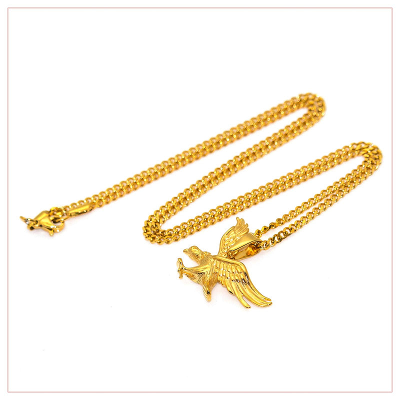 [Australia] - Nsitbbuery Hip Hop 18K Gold Plated Stainless Steel Animal Eagle Pendant Necklace 