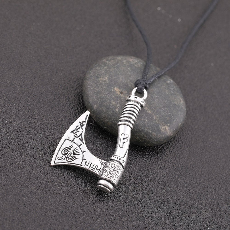 [Australia] - EUEAVAN Viking Raven Amulet Runes Axe Celtic Knot Talisman Pendant Necklace Antique Silver 