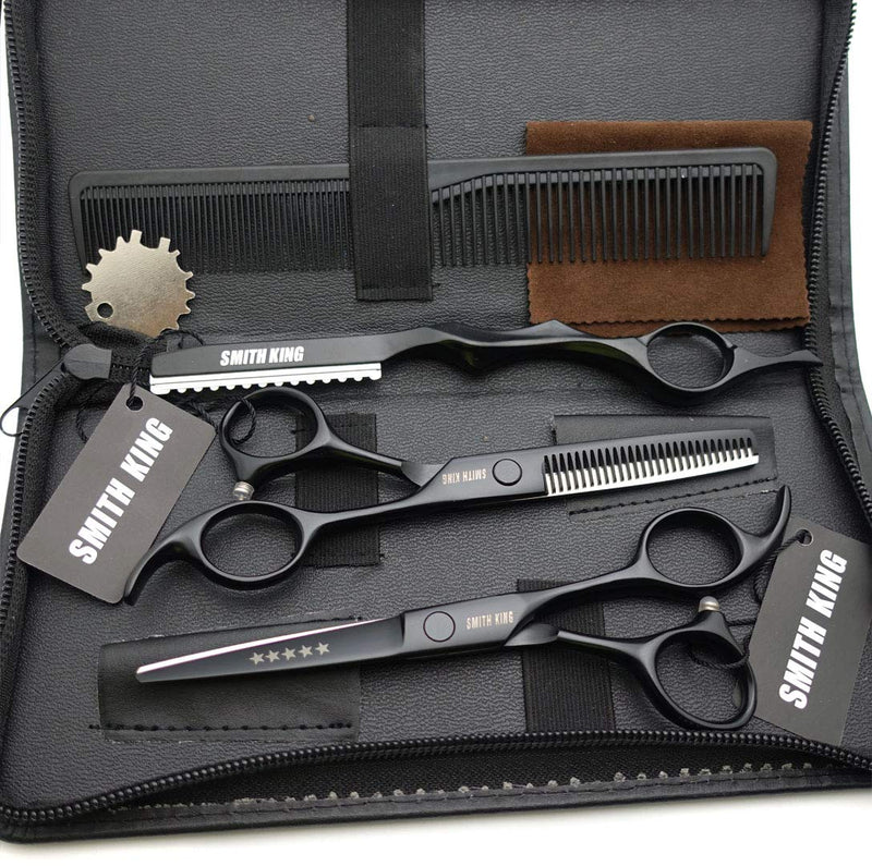 [Australia] - 5.5 Inches Hair Cutting Scissors Set with Razor Combs Lether Scissors Case,Hair Cutting Shears Hair Thinning Shears for Personal and Professional (Black) 5.5 Inch Black 