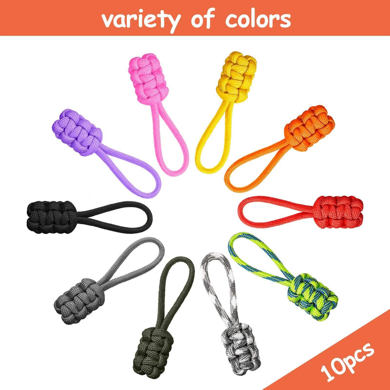 [Australia] - 10 Pieces Replacement Zipper Pulls Tab Universal Nylon Zipper Repair Kit Zipper Slider Pull Tab Zipper Fixer Metal Zipper Head Hand Woven Pull Rope Zipper Handle Cord Pull Tab (Assorted Colors) 