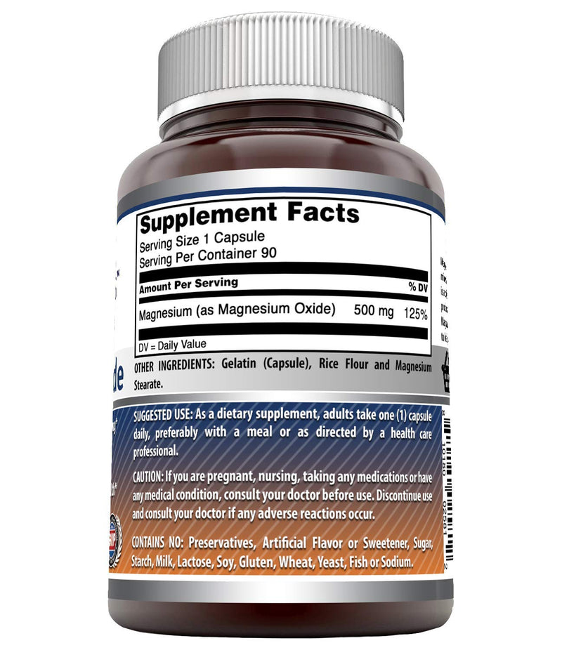 [Australia] - Amazing Formulas Magnesium Oxide 500mg, 90 Capsules Supplement (Non-GMO, Gluten Free) - Essential Mineral For Healthy Well-Being, Supports Energy Production, Supports Heart, Bone & Digestive Health 