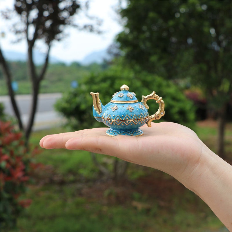 [Australia] - Waltz&F Retro light blue teapot Trinket Box Hinged Hand-painted Figurine Collectible Ring Holder 