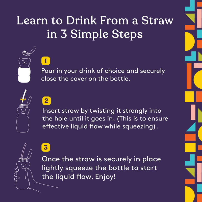 [Australia] - Special Supplies Honey Bear Straw Cup For Baby, 3 Straws, Squeezable Therapy and Special Needs Assistive Drink Container, Spill Proof and Leak Resistant Lid 
