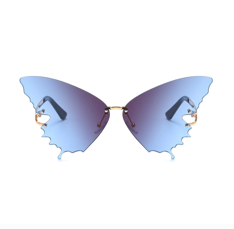 [Australia] - Fashion Butterfly Rimless Sunglasses for Women Vintage Metal Frame Eyewear UV Protection Grey Blue 
