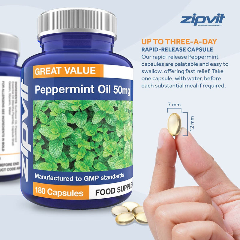 [Australia] - Peppermint Oil Capsules 50mg, 180 Peppermint Capsules for Digestive Discomfort. UK Manufactured. 