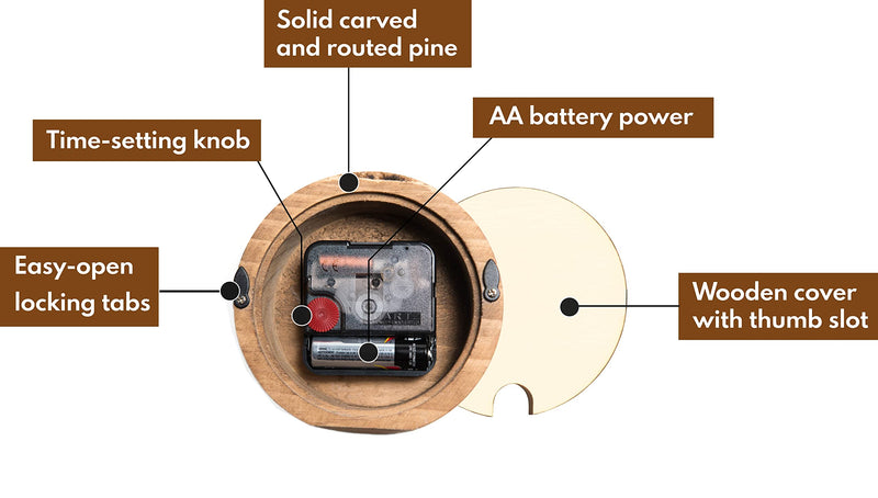 [Australia] - Driini Wooden Analog Desktop Clock – 4.3 in. Decorative Pinewood Clock, No-Tick Design – Easy to Read Silent Sweep Mantle Clock – Quiet Tabletop Clocks with Wood Body, Hands, & Battery Cover; Dark Brown 